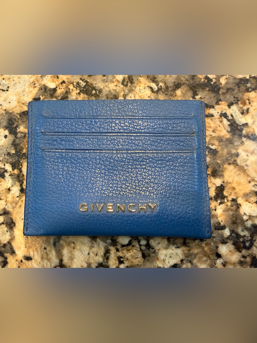 Givenchy Blue Pebbled Leather Card Case with Gold Logo